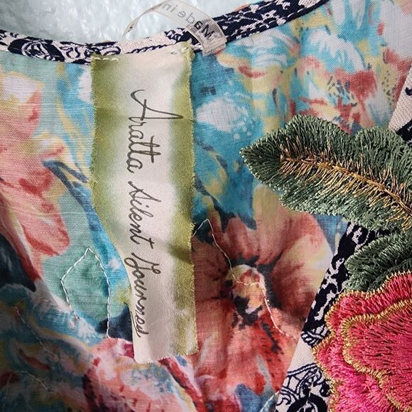 Aratta Silent Journey Chic Blue and Cream Floral High Low Bohemian Dress - Picture 6 of 16